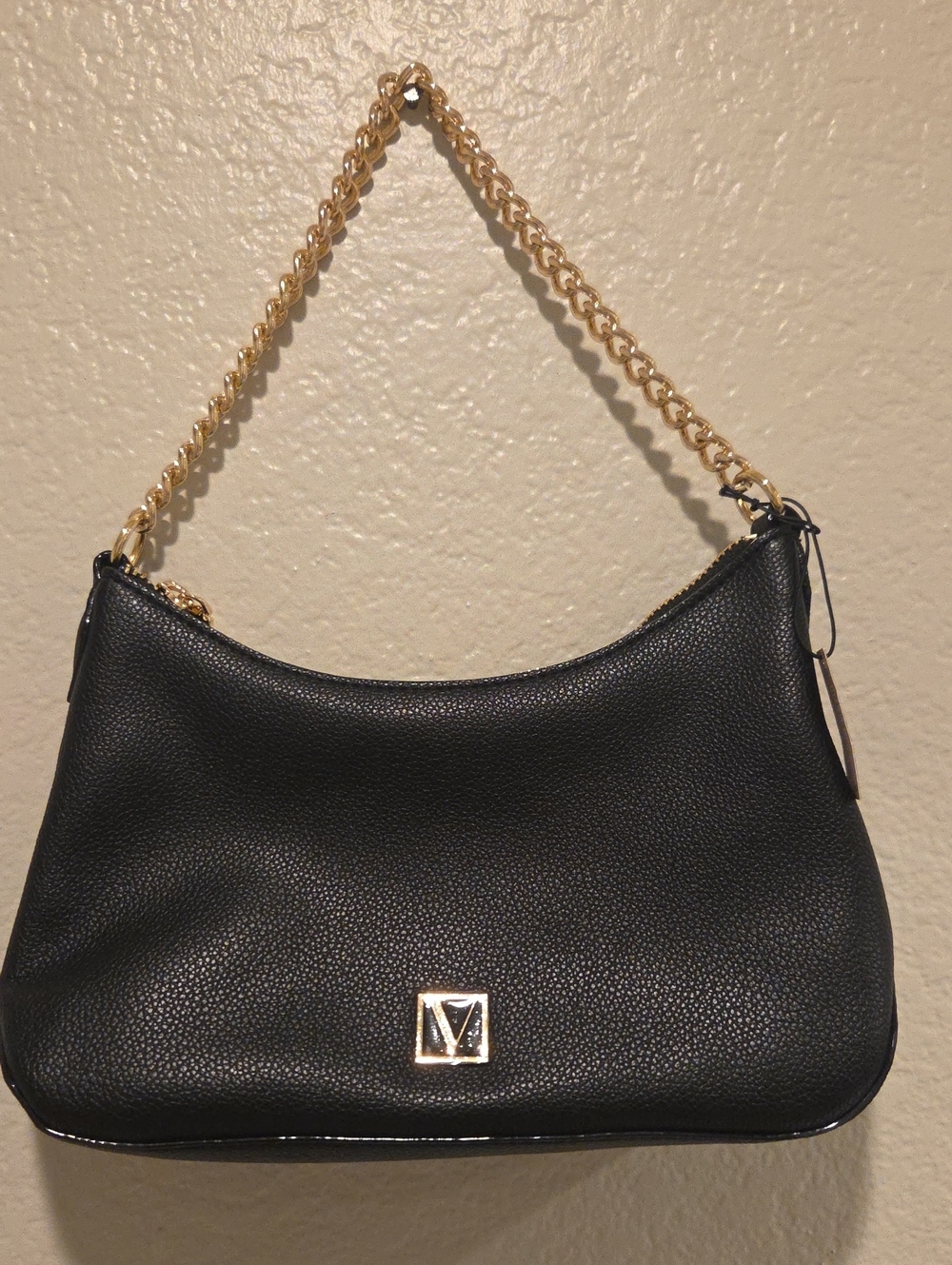 Victoria's Secret Black Shoulder Bag Gold Chain Crossbody Y2K Minimalist Preppy